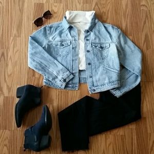 Cropped Distressed Denim Jacket